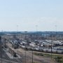 Golden Spike Tower in North Platte, Nebraska is the world's largest railroad yard. Over 10,000 railroad cars pass thru every day.