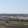 Golden Spike Tower in North Platte, Nebraska is the world's largest railroad yard. Over 10,000 railroad cars pass thru every day.
