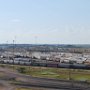 Golden Spike Tower in North Platte, Nebraska is the world's largest railroad yard. Over 10,000 railroad cars pass thru every day.